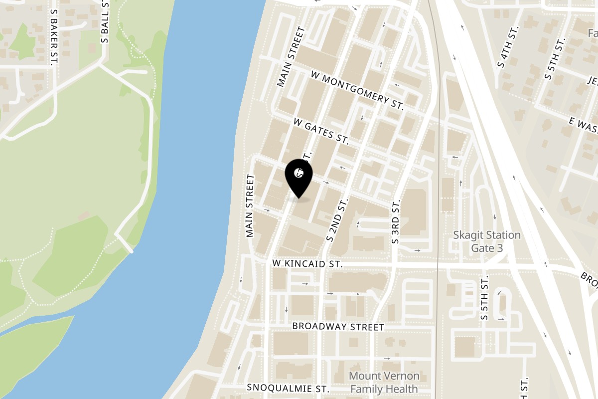 Map showing the location of Pacioni's Pizzeria on 606 S 1st St in Mount Vernon